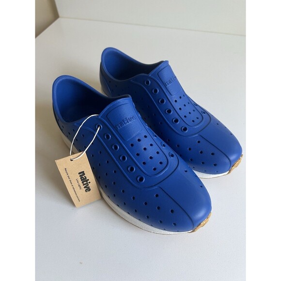 Native Robbie Sugarlite Slip On Shoe Victoria Blue Shell White Size J3 Big Kids - Picture 2 of 9